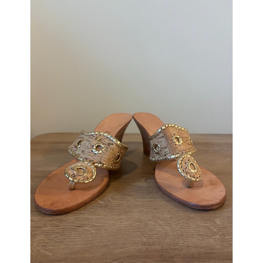 Jack Rogers Gold Cork Wedge Sandals Size 8